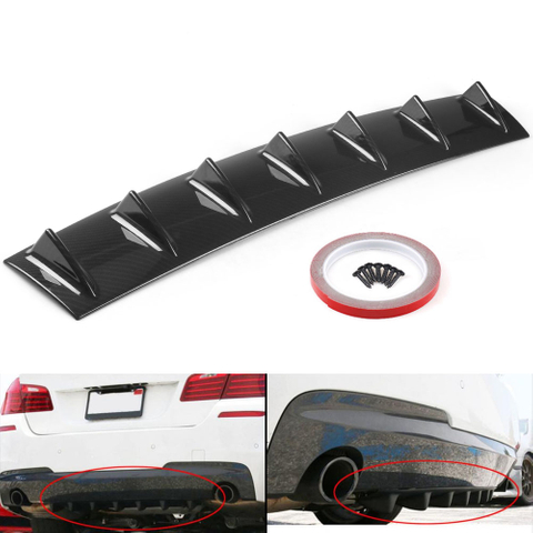 Universal Carbon Fiber ABS Car Rear Bumper Lip Diffuser 7 Fin Shark Fin Style Car Back Bumper Spoiler Lip Splitter